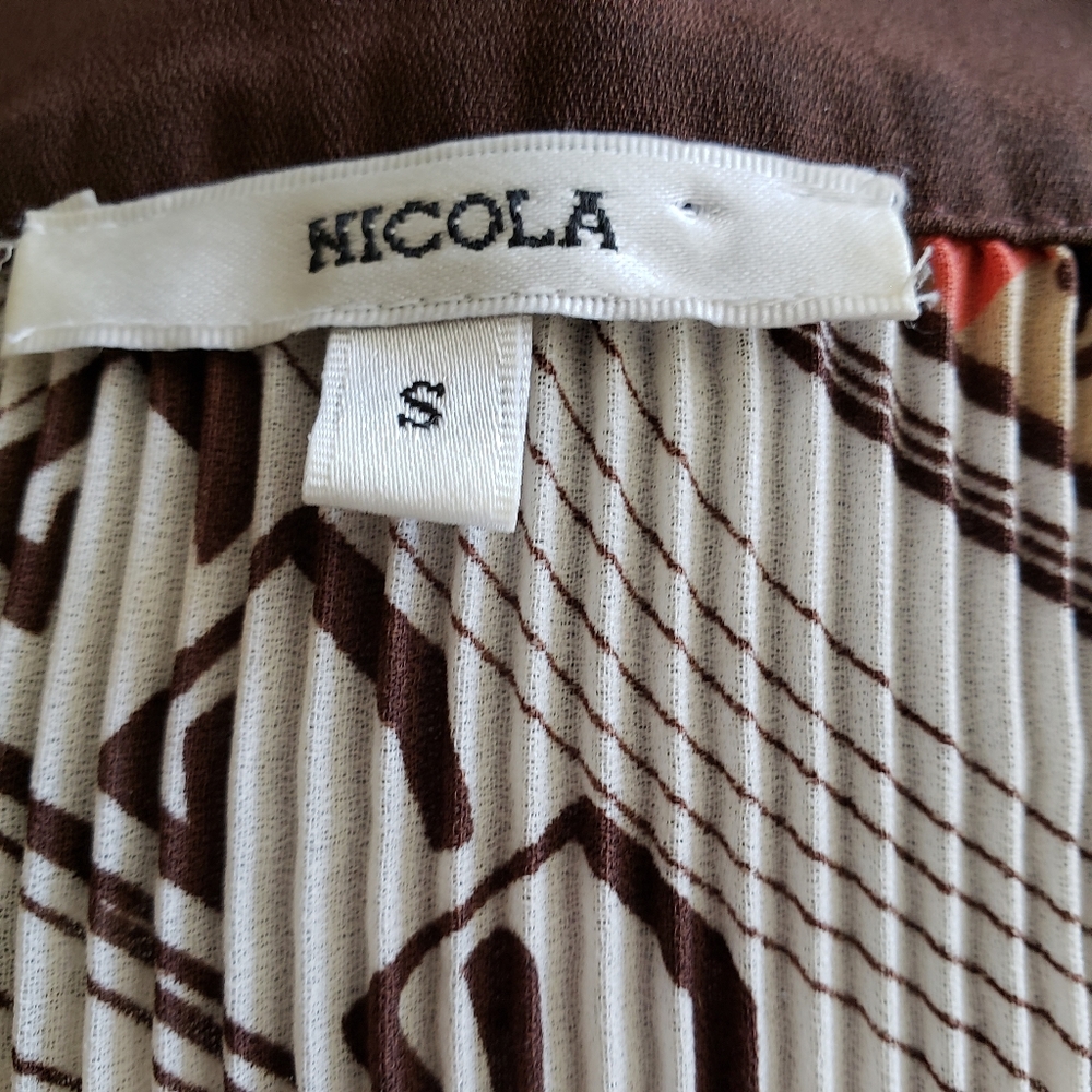 EUC Nicola Brown & Tan Pattern Crinkle Top Small - Picture 6 of 8